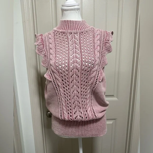 White House Black Market Pink and Cream Knit Top - Picture 1 of 6